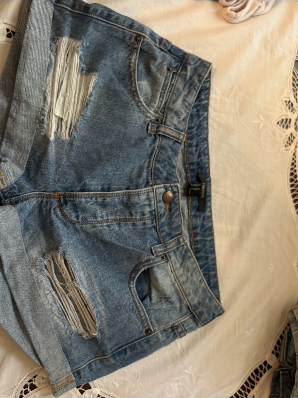 Forever 21 Distressed Light Blue Denim Jean Shorts